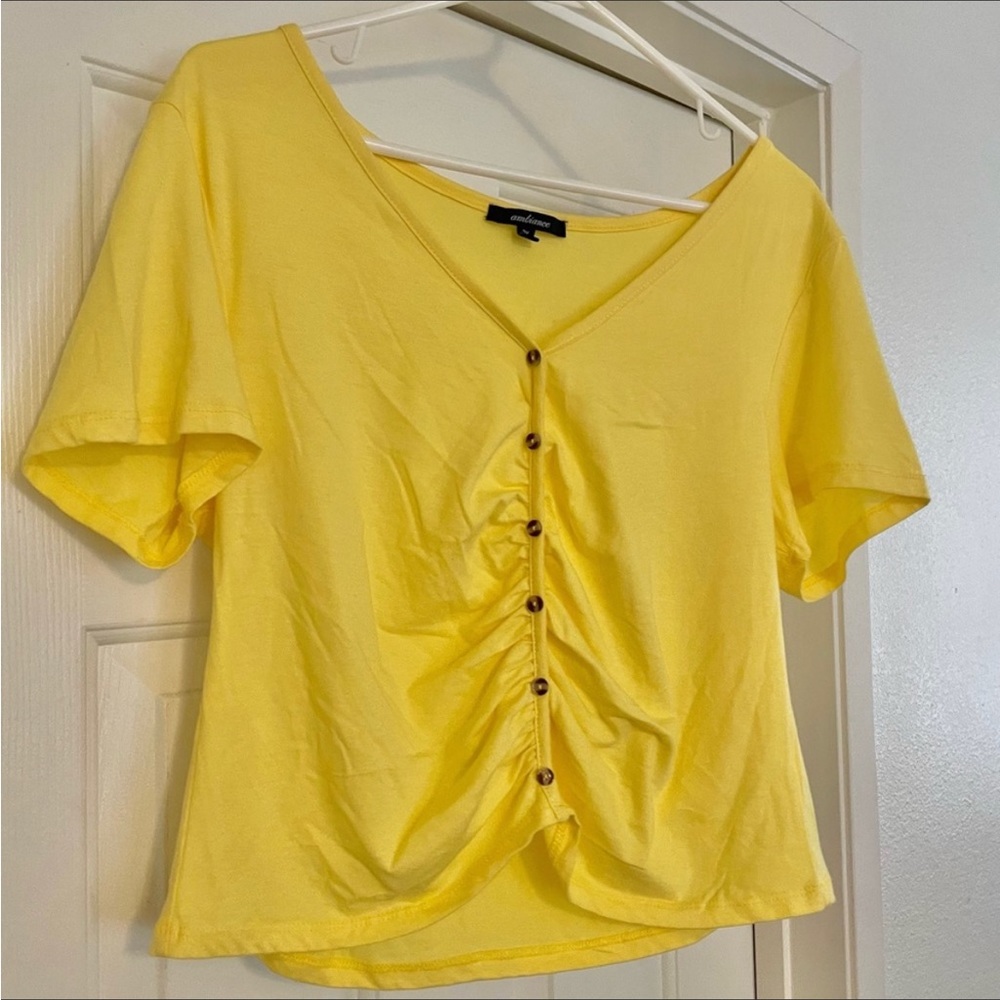 Ambiance Yellow Button Short Sleeve Top